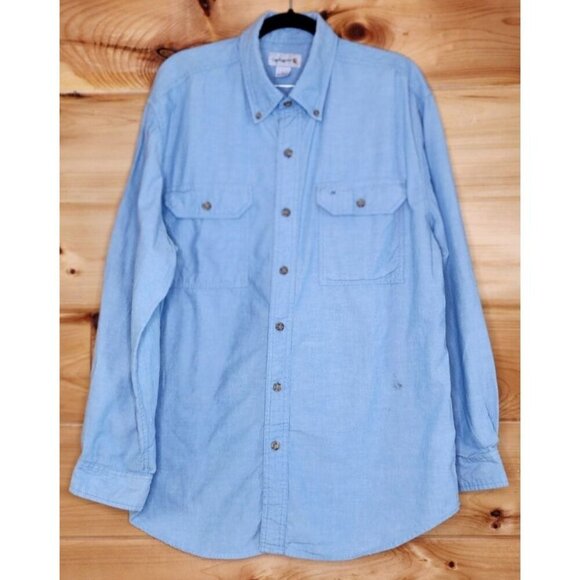 Carhartt Denim Shirt Men Large Blue Button Down Long Sleeve Casual Relaxed Fit - Picture 11 of 14